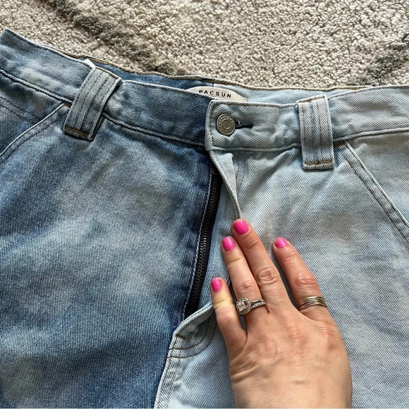 PacSun high rise denim jean shorts Bleach Half and Half mixed 30 - Picture 5 of 9